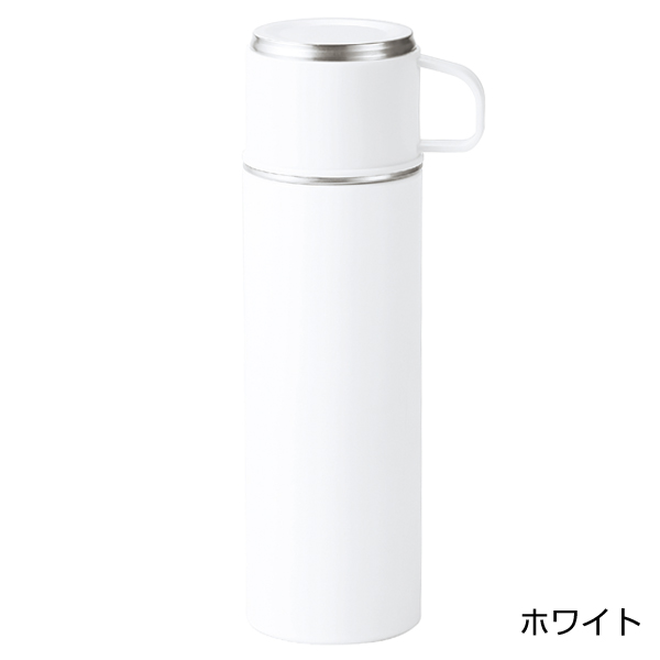 マグカップ付きプッシュ開閉式真空ステンレスボトル(ホワイト)