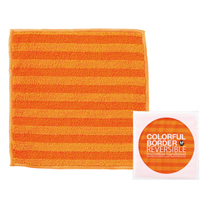 カラフルボーダー リバーシブルMFハンドタオル（オレンジ）