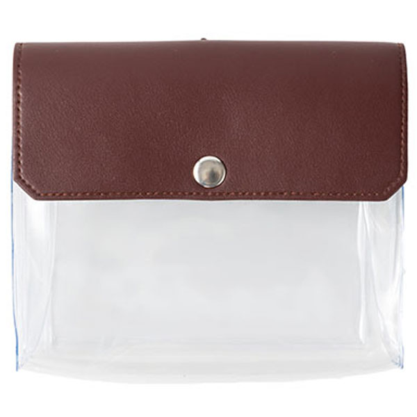 カラーフラップクリアポーチ(横型)(ブラウン)