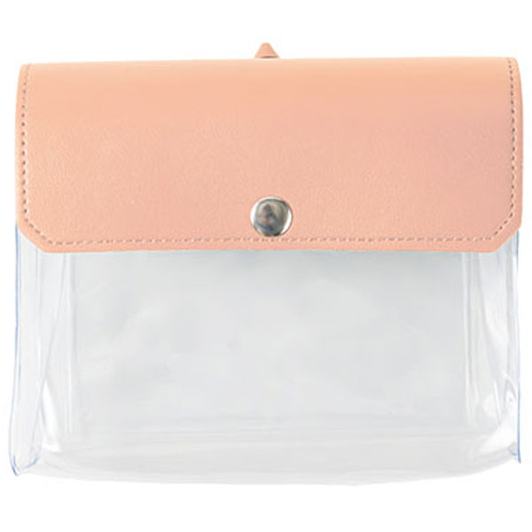 カラーフラップクリアポーチ(横型)(ピンク)