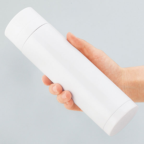 フルカラー印刷対応ストッパー付き真空ステンレスボトル(340ml)(白)
