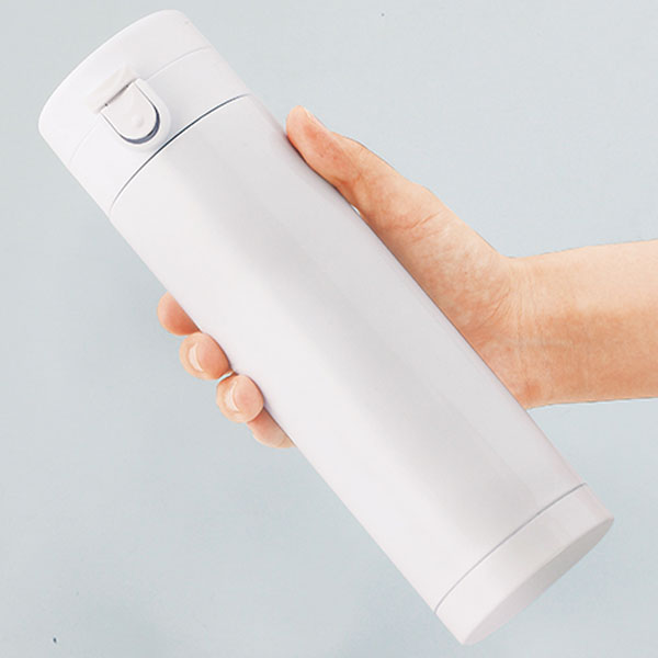フルカラー印刷対応ワンプッシュ真空ステンレスボトル(430ml)(白)