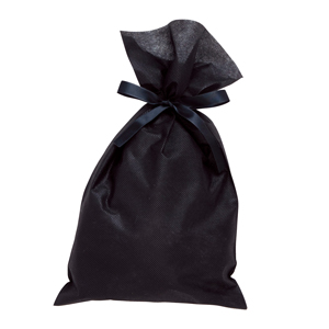 リボン付きソフトバッグ 大（ブラック）1色印刷代込