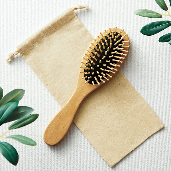 ウッドヘアケアブラシ(巾着付き)