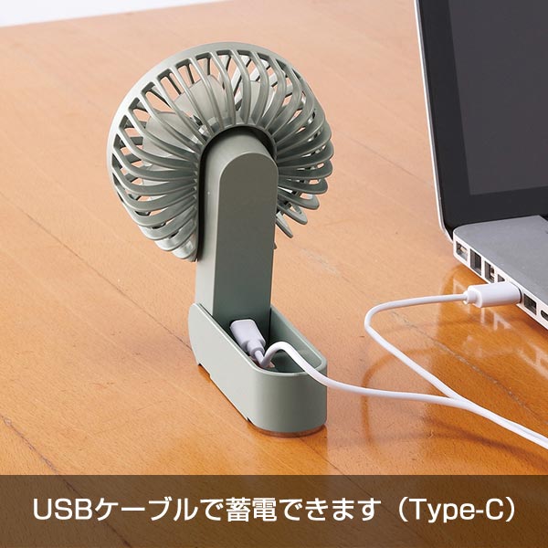 レジェーロ　充電式2WAYハンディファン(ネックストラップ付)(グレー)