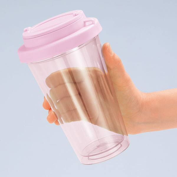 フラップ付き二重構造クリアタンブラー(ピンク)