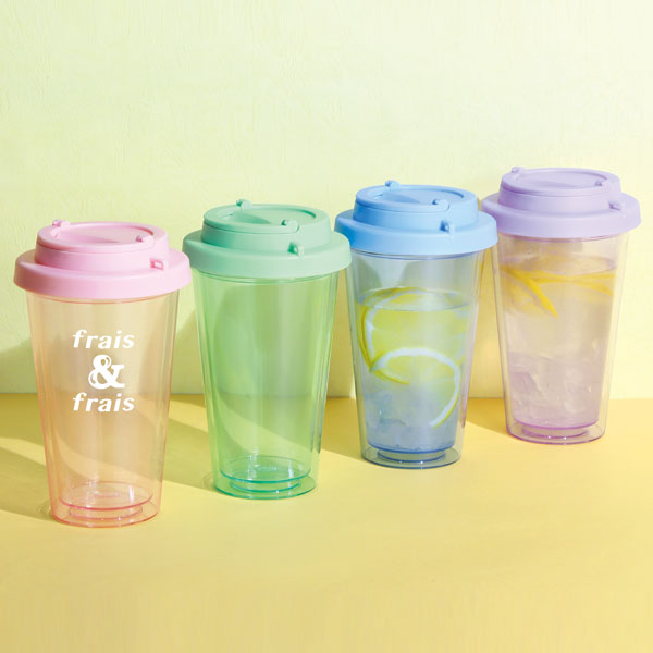 フラップ付き二重構造クリアタンブラー(ピンク)