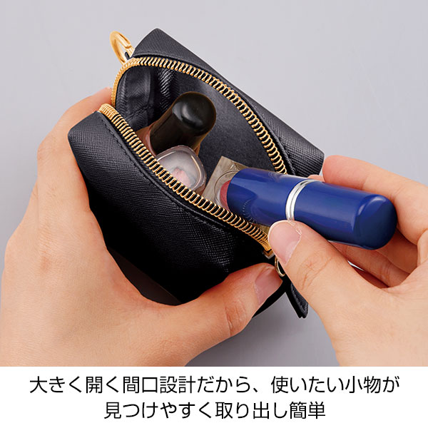 リングカラビナ付きスクエアポーチ(ブラック)