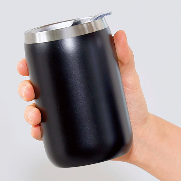 スライド式蓋付き真空二重構造ステンレスタンブラー(ブラック)