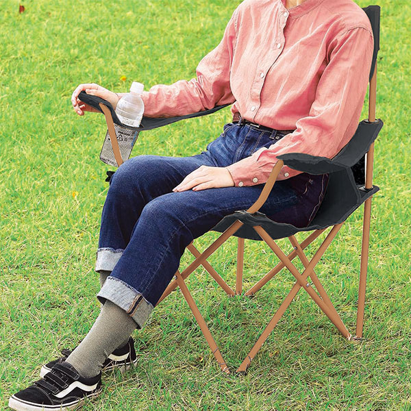 レジャーアンドライフ・ポータブルチェア(ひじ掛け付き)ブラック