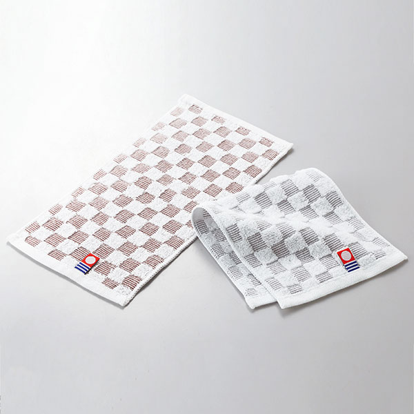 今治チェックポケットタオルハンカチ(グレー)