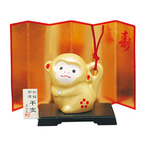 吉兆干支土鈴飾 申(ゴールドクリスタル付)