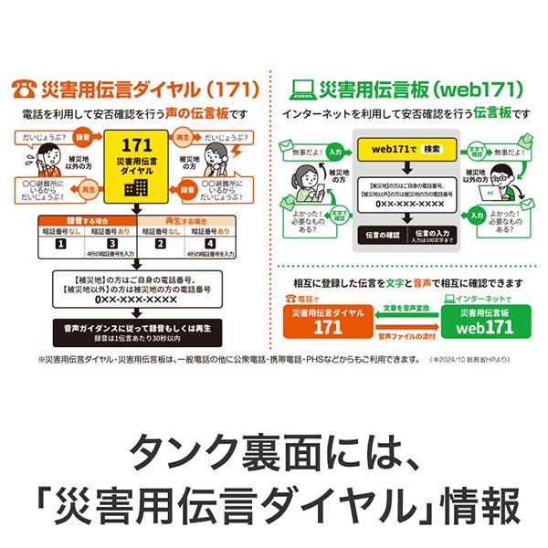 コック付き給水タンクに入った防災9点セット