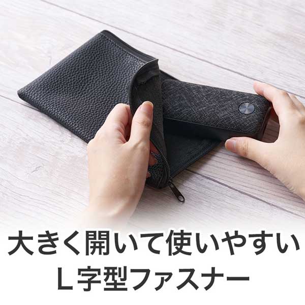 tomotomo◎Handmade L字型ポーチ❣️ファスナーポケット◎ カラモ レザー調L字ファスナーポーチ ホワイト｜ポーチ｜在庫