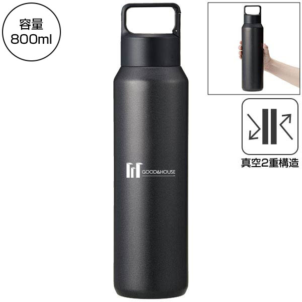 真空セラミック炭酸ボトル(800ml)(ブラック)