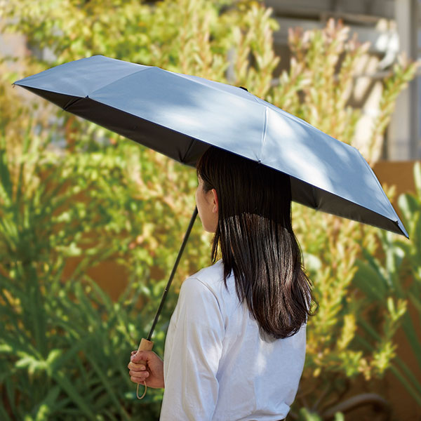 ウッドハンドル遮光耐風折り傘(晴雨兼用)