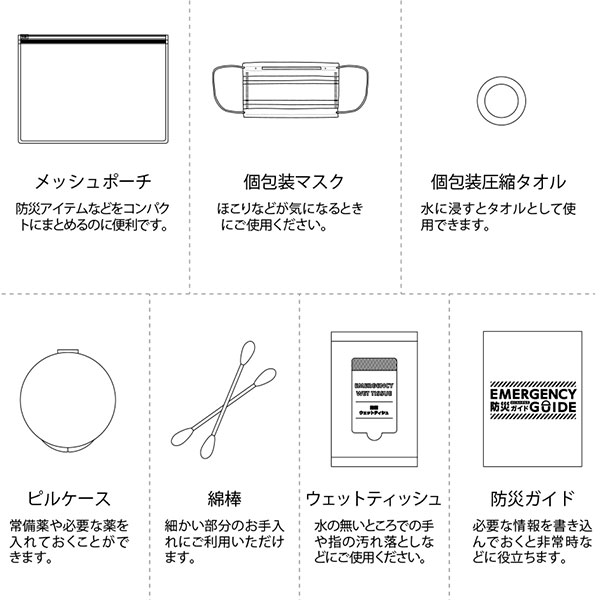 防災緊急7点セット　メッシュポーチタイプ　ネイビー
