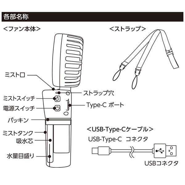 ポータブルミストUSBファン
