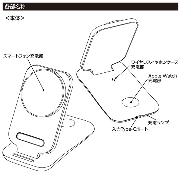 3in1スタンドワイヤレス充電器　ホワイト
