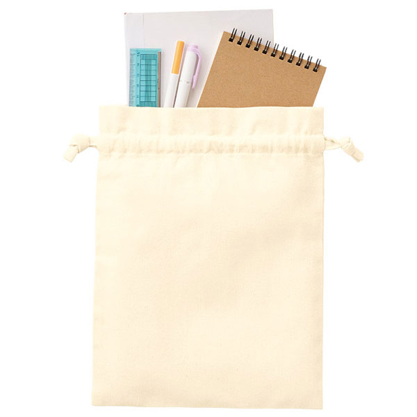 厚手コットンフリル巾着(M)　ナチュラル