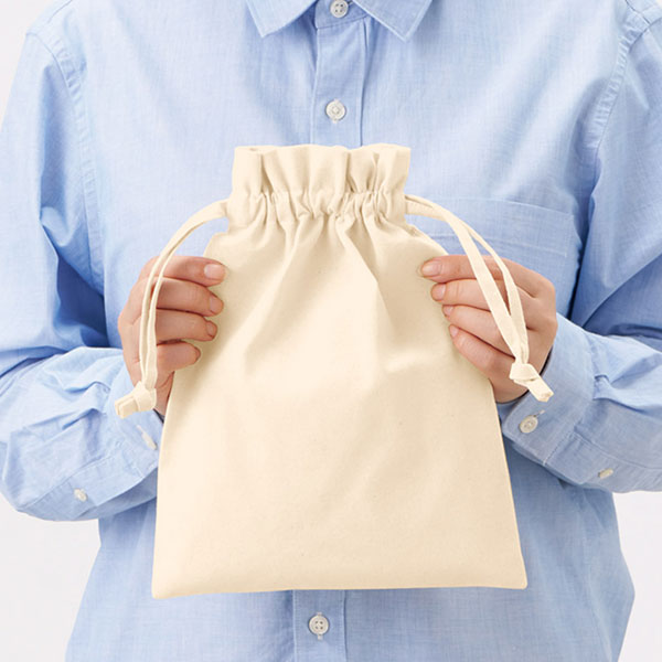 厚手コットンフリル巾着(M)　ナチュラル