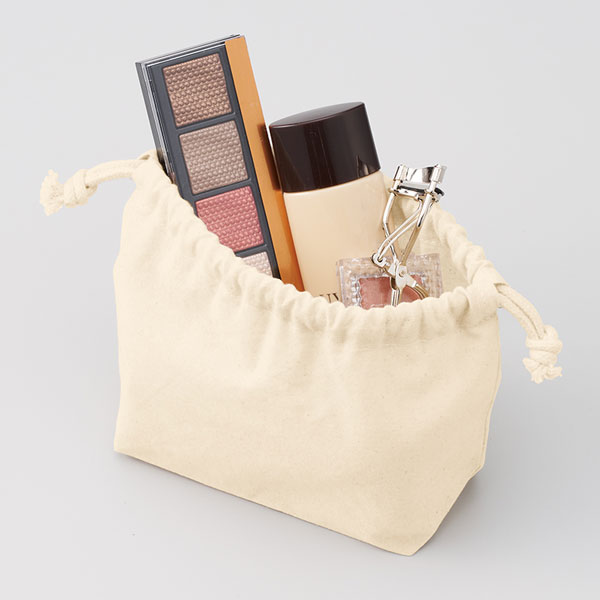 厚手コットンポーチ巾着(S)　ナチュラル