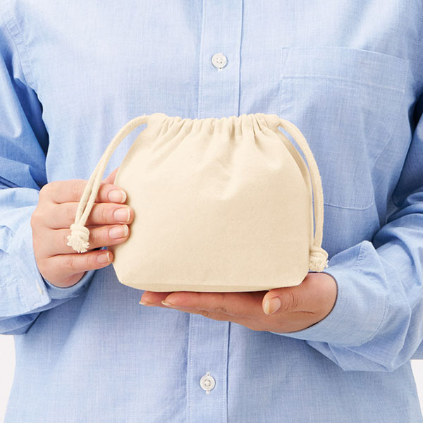 厚手コットンポーチ巾着(S)　ナチュラル