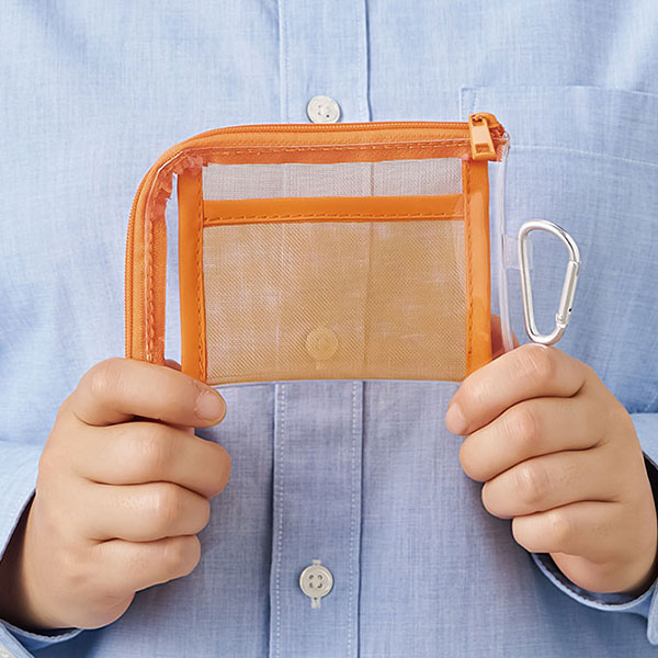 メッシュポケットクリアミニポーチ(カラビナ付)