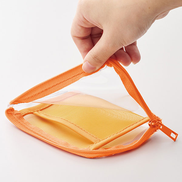 メッシュポケットクリアミニポーチ(カラビナ付)