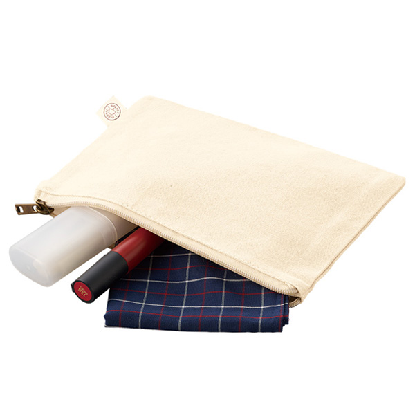 オーガニックコットンキャンバスフラットポーチ（M）　ナチュラル