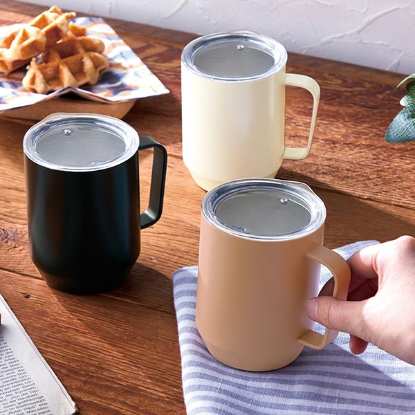蓋付き真空ステンレスマグカップ400ml(オフホワイト)