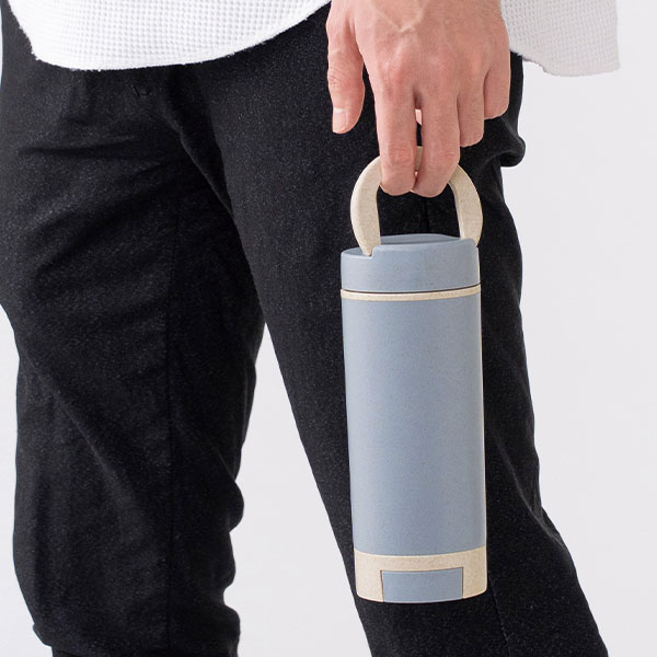 スマホスタンド付きバンブーボトル400ml(ブルー)