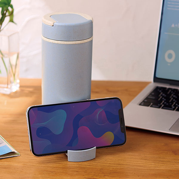 スマホスタンド付きバンブーボトル400ml(ブルー)