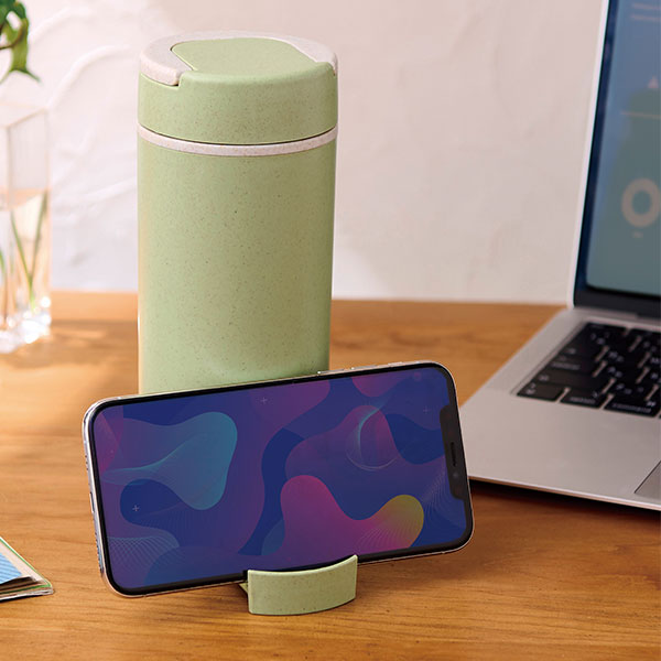 スマホスタンド付きバンブーボトル400ml(グリーン)