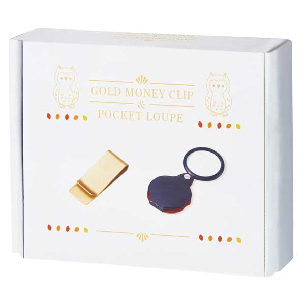 金色のマネークリップ&ポケットルーペセット