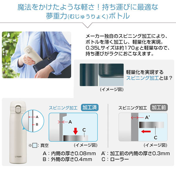 【名入れ可能】タイガー 真空断熱ボトル 0.35L（ワンプッシュ）