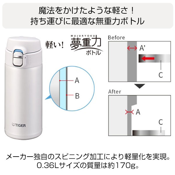 【名入れ可能】タイガー 真空断熱ボトル 0.36L(ワンプッシュ)