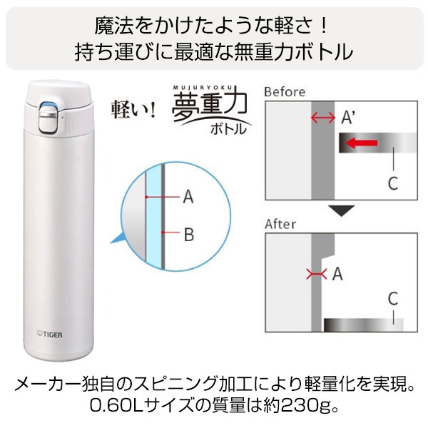 【名入れ可能】タイガー 真空断熱ボトル 0.60L(ワンプッシュ)