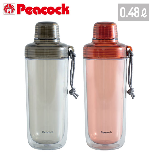 【名入れ可能】ピーコック クリアボトル(ダブルウォール)キャップ 0.48L