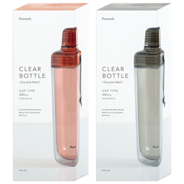 【名入れ可能】ピーコック クリアボトル(ダブルウォール)キャップ 0.48L
